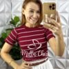 Blusa Canelada Básica Chic Listras  - Vermelha - Milla Chic