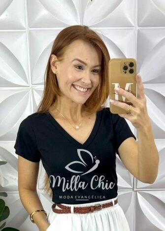 Blusa Canelada Básica Chic - Preta - Milla Chic