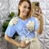 Blusa Com Aplicação Crochê Azul - Milla Chic