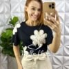 Blusa Com Aplicação Crochê Preta - Milla Chic