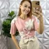 Blusa Com Aplicação Crochê Rosa - Milla Chic