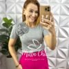 Blusa Flor Canelado De Viscose - Cinza - Milla Chic