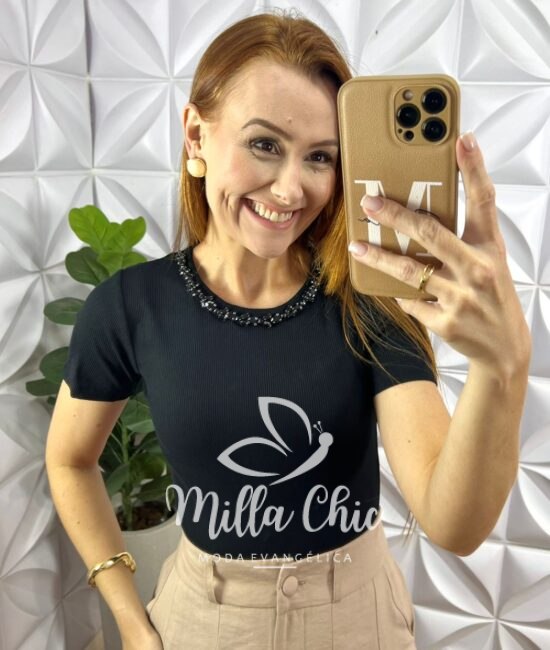 Blusa Canelado De Viscose - Preto - Milla Chic