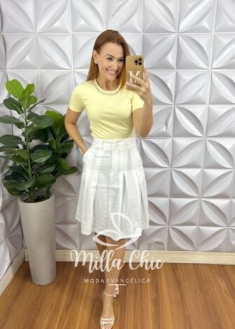Milla Chic - millachic com br blusa milla com pedrarias canelada de viscose amarelo 2 Blusa Milla Com Pedrarias Canelada De Viscose - Amarelo - Milla Chic