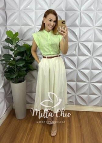 Milla Chic - millachic com br camisa gerbera cambraia linho 3 Camisa Gérbera Cambraia Linho - Verde - Milla Chic