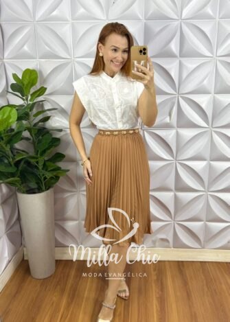 Camisa Gérbera Cambraia Linho - Branco - Milla Chic