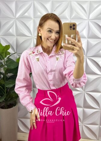 Milla Chic - millachic com br camisa mileide tricoline listrada e bordado 1 Camisa Mileide Tricoline Listrada E Bordado - Milla Chic