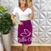 Conjunto Bahamas Saia Reta Com Detalhes De Preposto Blusa De Punho Na Gola E Manga - Branco Com Roxo - Milla Chic