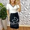 Conjunto Bahamas Saia Reta Com Detalhes De Preposto Blusa De Punho Na Gola E Manga - Branco Preto - Milla Chic