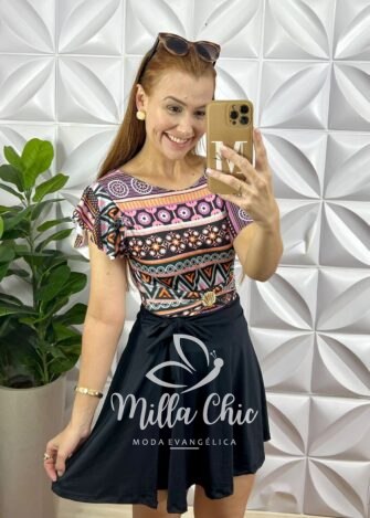 Conjunto De Maiô E Short Saia Poliamida - Milla Chic