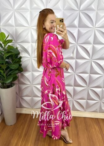 Conjunto Riviera Blusa Com Elástico E Saia Envelope Com Detalhes Na Lateral - Rosa Estampado - Milla Chic
