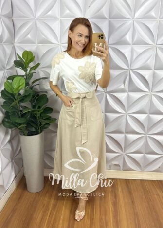 Saia Em Linho Monalisa - Milla Chic
