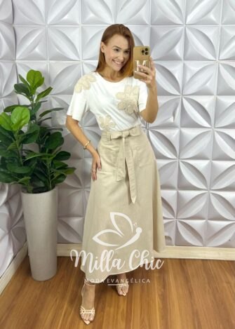 Saia Em Linho Monalisa - Milla Chic