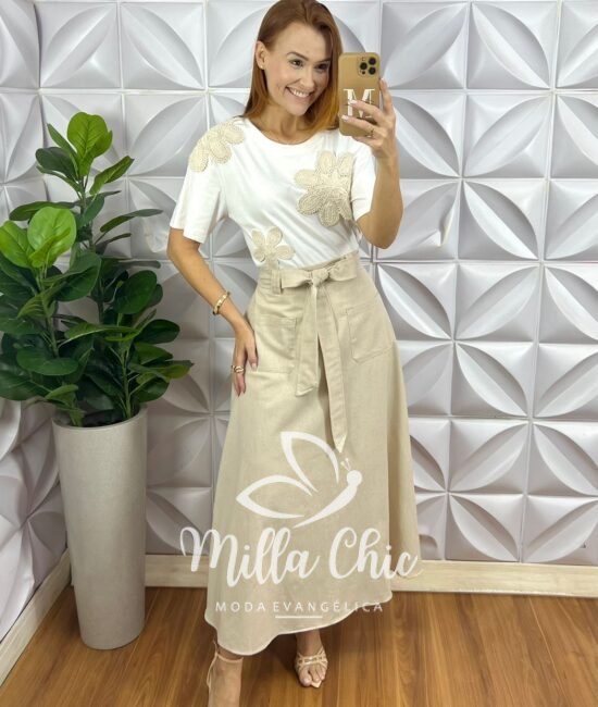 Saia Em Linho Monalisa - Milla Chic