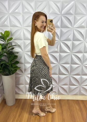 Saia Plissada Lady Crepinho - Estampado - Milla Chic
