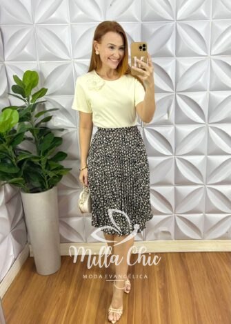 Saia Plissada Lady Crepinho - Estampado - Milla Chic