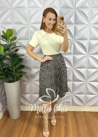 Saia Plissada Lady Crepinho - Estampado - Milla Chic