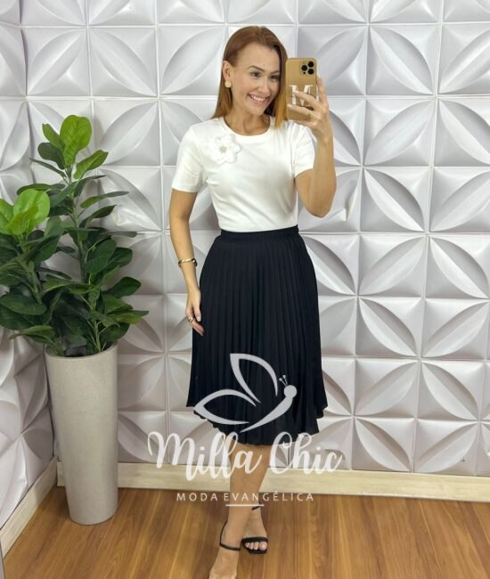 Saia Plissada Lady Crepinho - Preta - Milla Chic