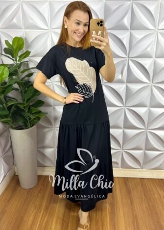 Vestido Boho Chic Malha Algodão Preto - Milla Chic