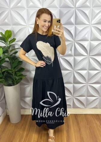 Vestido Boho Chic Malha Algodão Preto - Milla Chic