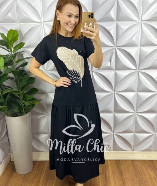 Vestido Boho Chic Malha Algodão Preto - Milla Chic