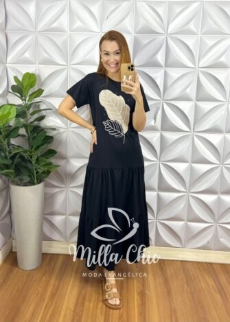 Vestido Boho Chic Malha Algodão Preto - Milla Chic