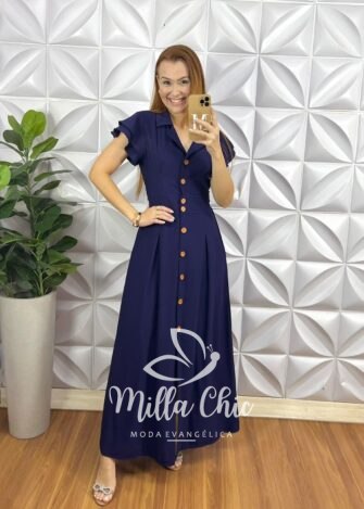 Vestido Chemise Amaris - Azul Escuro - Milla Chic