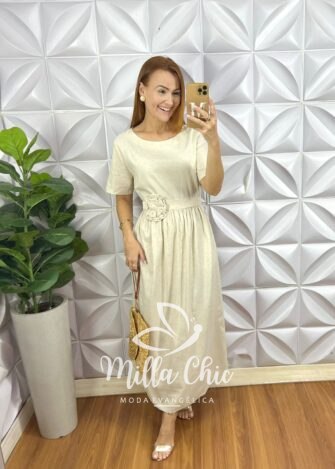 Vestido Constância Linho - Areia - Milla Chic