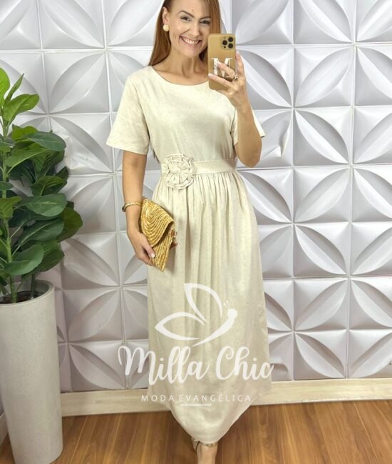 Vestido Constância Linho - Areia - Milla Chic