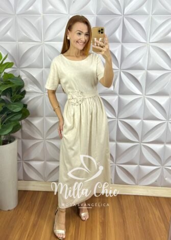 Vestido Constância Linho - Areia - Milla Chic