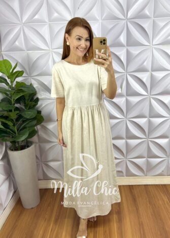Vestido Constância Linho - Areia - Milla Chic