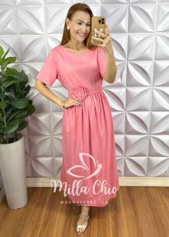 Vestido Constância Linho - Pêssego - Milla Chic
