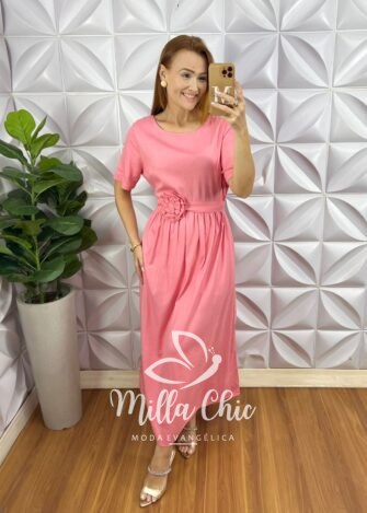 Vestido Constância Linho - Pêssego - Milla Chic