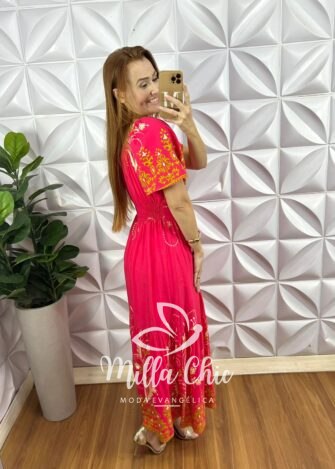 Milla Chic - millachic com br vestido dubai viscolinho estampado 1 Vestido Dubai Viscolinho Estampado - Rosa Estampado - Milla Chic