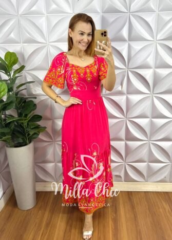 Milla Chic - millachic com br vestido dubai viscolinho estampado 3 Vestido Dubai Viscolinho Estampado - Rosa Estampado - Milla Chic