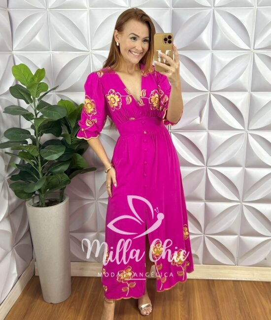 Vestido Frida viscose bordada em 3D - Milla Chic