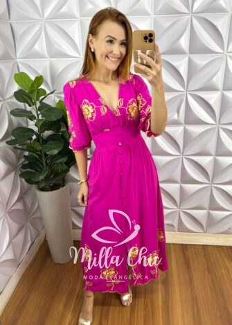 Milla Chic - millachic com br vestido frida viscose bordada em 3d Vestido Frida viscose bordada em 3D - Milla Chic