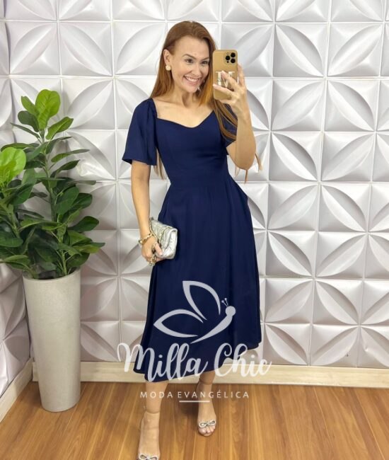 Vestido Geórgia Viscolinho-Azul Marinho - Milla Chic