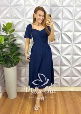 Vestido Geórgia Viscolinho - Azul Marinho - Milla Chic