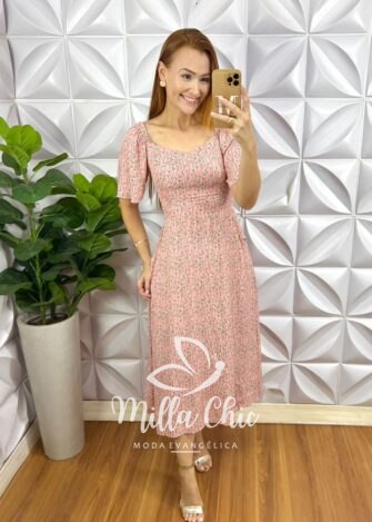Vestido Geórgia Viscolinho Estampada liberty  - Rose - Milla Chic
