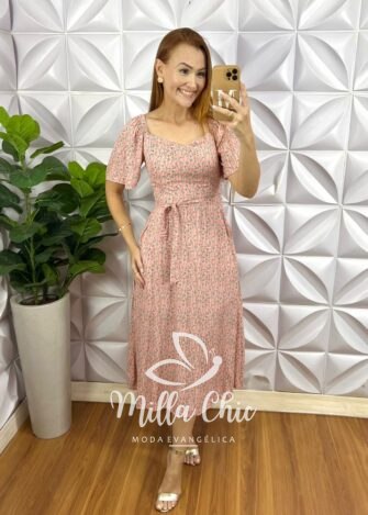 Vestido Geórgia Viscolinho Estampada liberty  - Rose - Milla Chic