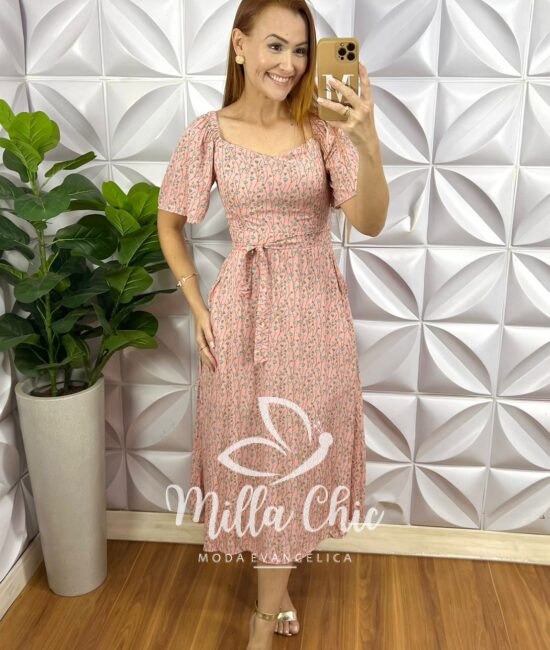 Vestido Geórgia Viscolinho Estampada liberty  - Rose - Milla Chic