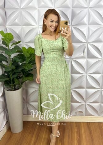 Milla Chic - millachic com br vestido georgia viscolinho estampada liberty verde 1 Vestido Geórgia Viscolinho Estampada liberty  - Menta - Milla Chic