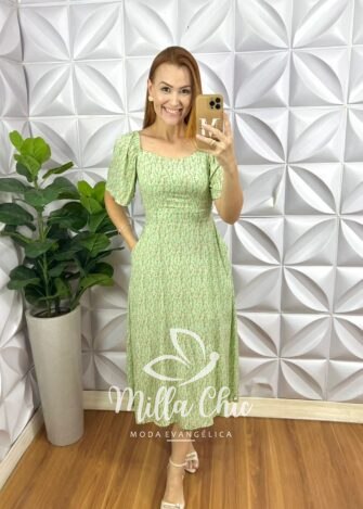 Milla Chic - millachic com br vestido georgia viscolinho estampada liberty verde 2 Vestido Geórgia Viscolinho Estampada liberty  - Menta - Milla Chic