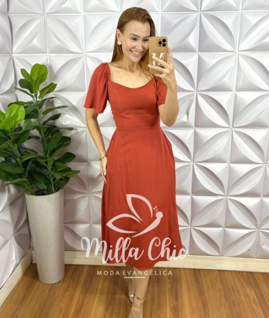 Vestido Geórgia Viscolinho-Terracota - Milla Chic