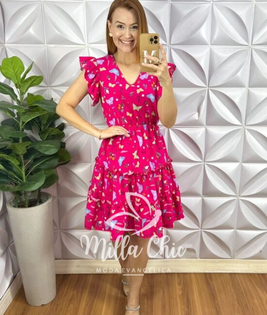 Vestido Romênia Crepinho Estampado - Pink - Milla Chic