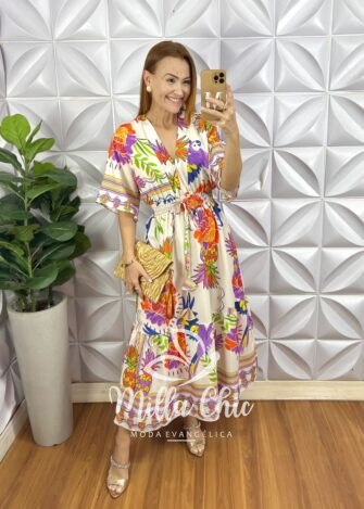 Milla Chic - millachic com br vestido tropicalia estampado nude estampado copia 1 Vestido Tropicalia  - Branco Estampado - Milla Chic