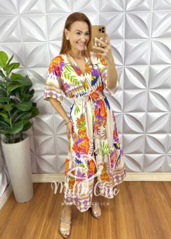 Milla Chic - millachic com br vestido tropicalia estampado nude estampado copia 2 Vestido Tropicalia  - Branco Estampado - Milla Chic