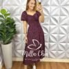 Vestido Viscolinho Com Drapeados No Busto Mídi Estampado Sheila - Marsala - Milla Chic