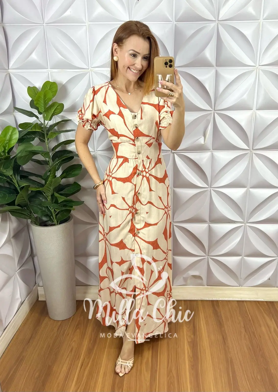 Chemise Lia Viscolinho Estampado – Laranja – Milla Chic Chemise Lia Viscolinho Estampado - Laranja - Milla Chic